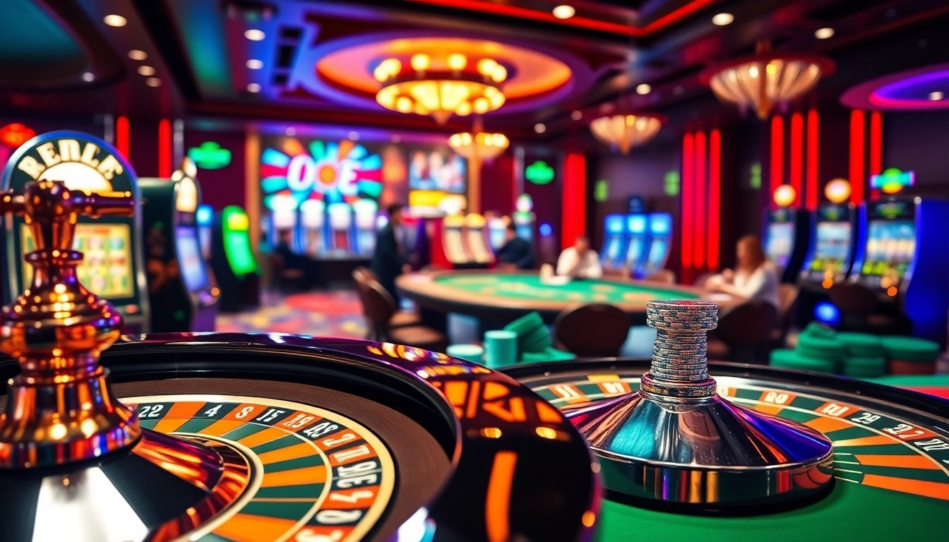 Experience thrilling eejl gaming action at a luxurious casino with poker chips and a roulette wheel.