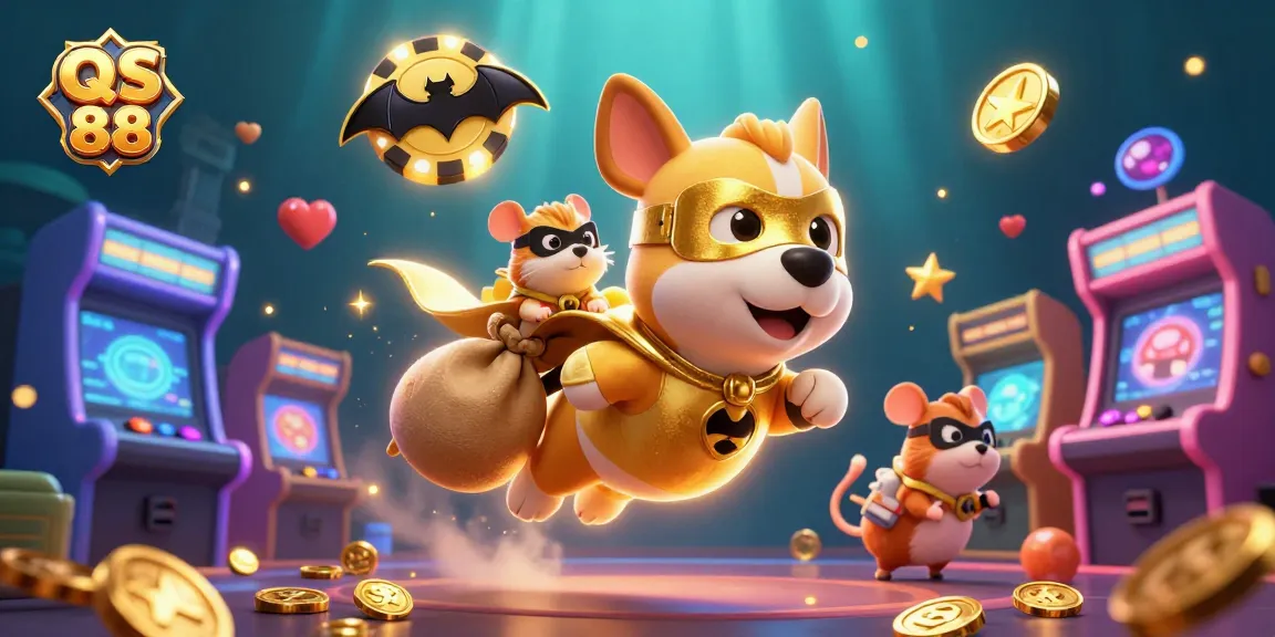 Experience the thrill of QS 88 as our superhero dog collects gold coins in an engaging casino environment.