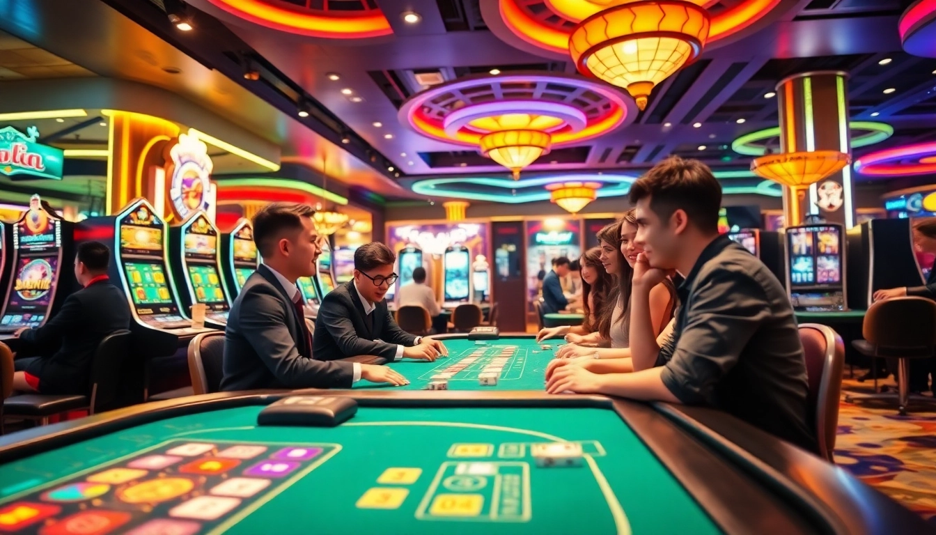 Engaging players experiencing the excitement of online gambling at winvn88.live with vibrant casino atmosphere.
