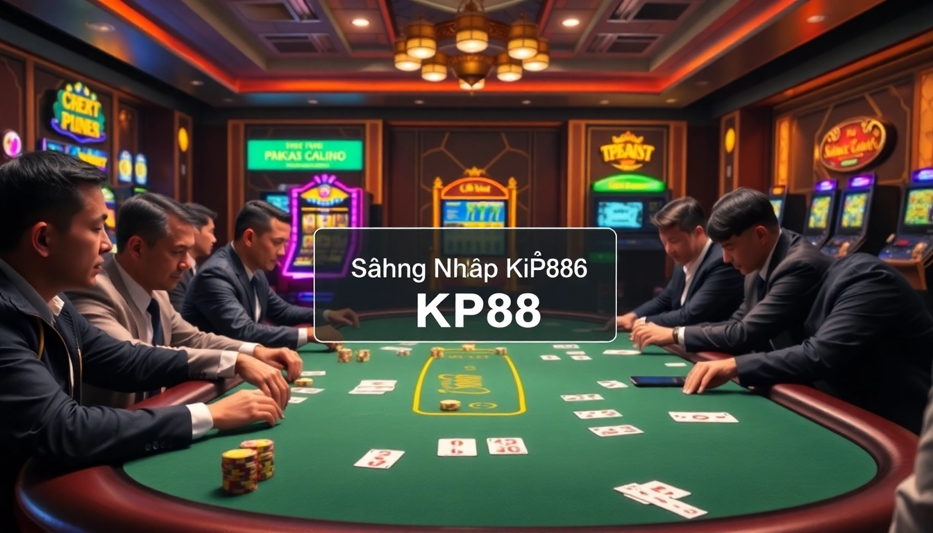Engage in thrilling gameplay with KP88 login screen showcased at a vibrant poker table.