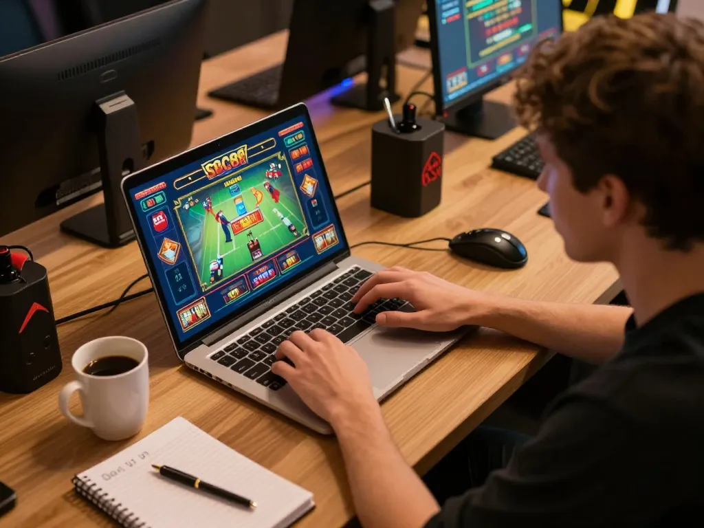 Player strategizing on SC88 online casino interface during home gaming session