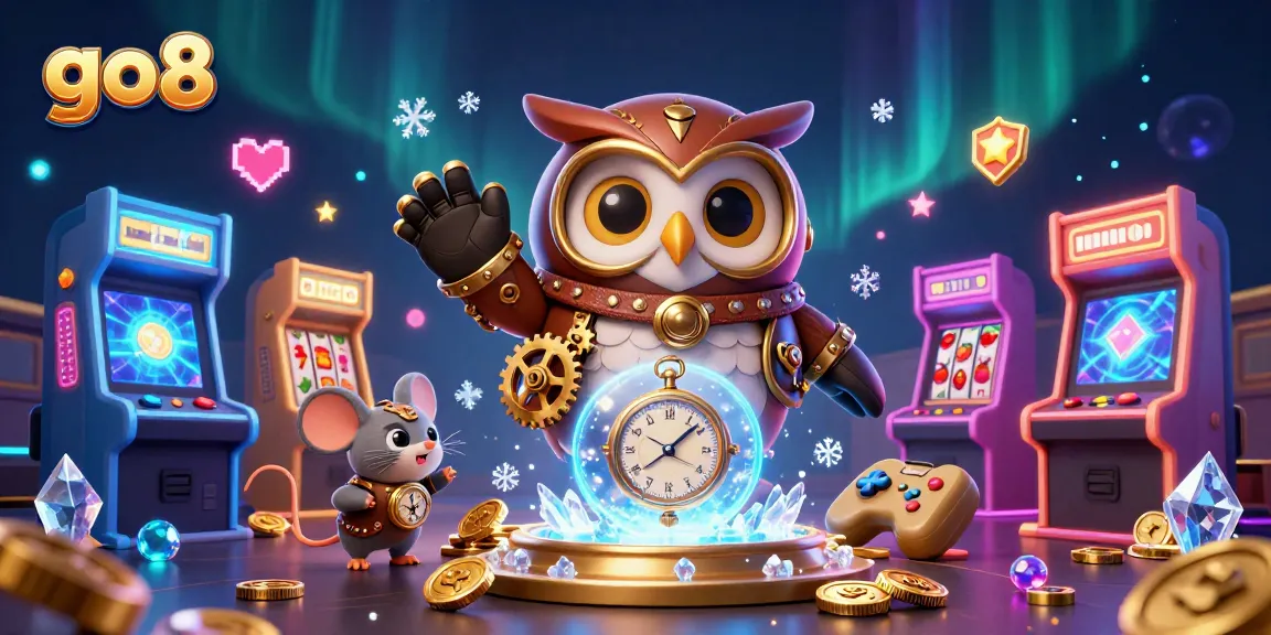 Engage with go8's immersive casino experience featuring a steampunk owl and dynamic gaming elements.
