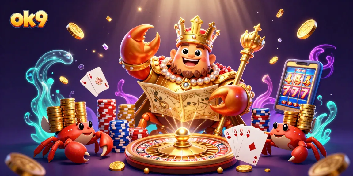 Join the adventure at ok9 as the golden crab emperor leads a vibrant casino scene with riches and excitement.