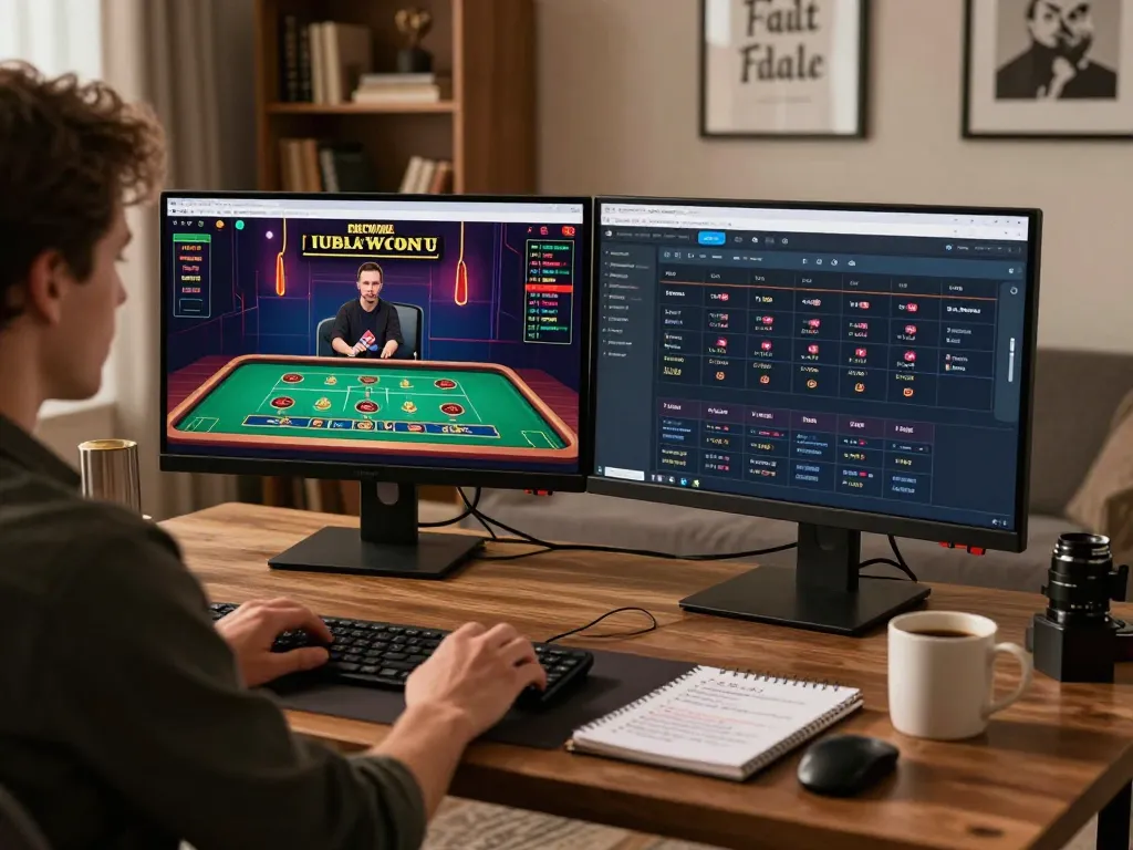 Engaging online gaming moment on 789win platform with dual screens displaying casino and sports betting.