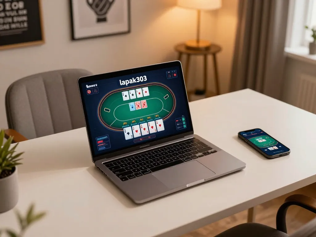 Engage in strategic online poker gameplay with lapak303 features displayed prominently on the screen.