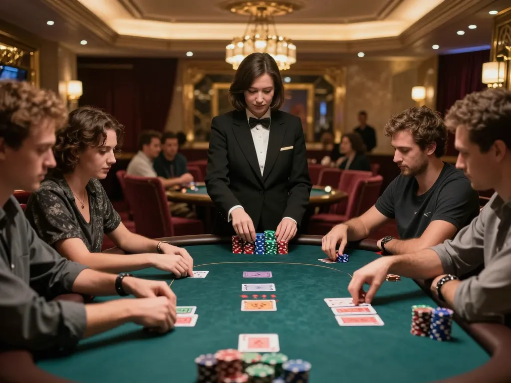 Kaya88 players engaged in a high-stakes poker game surrounded by vibrant casino atmosphere.