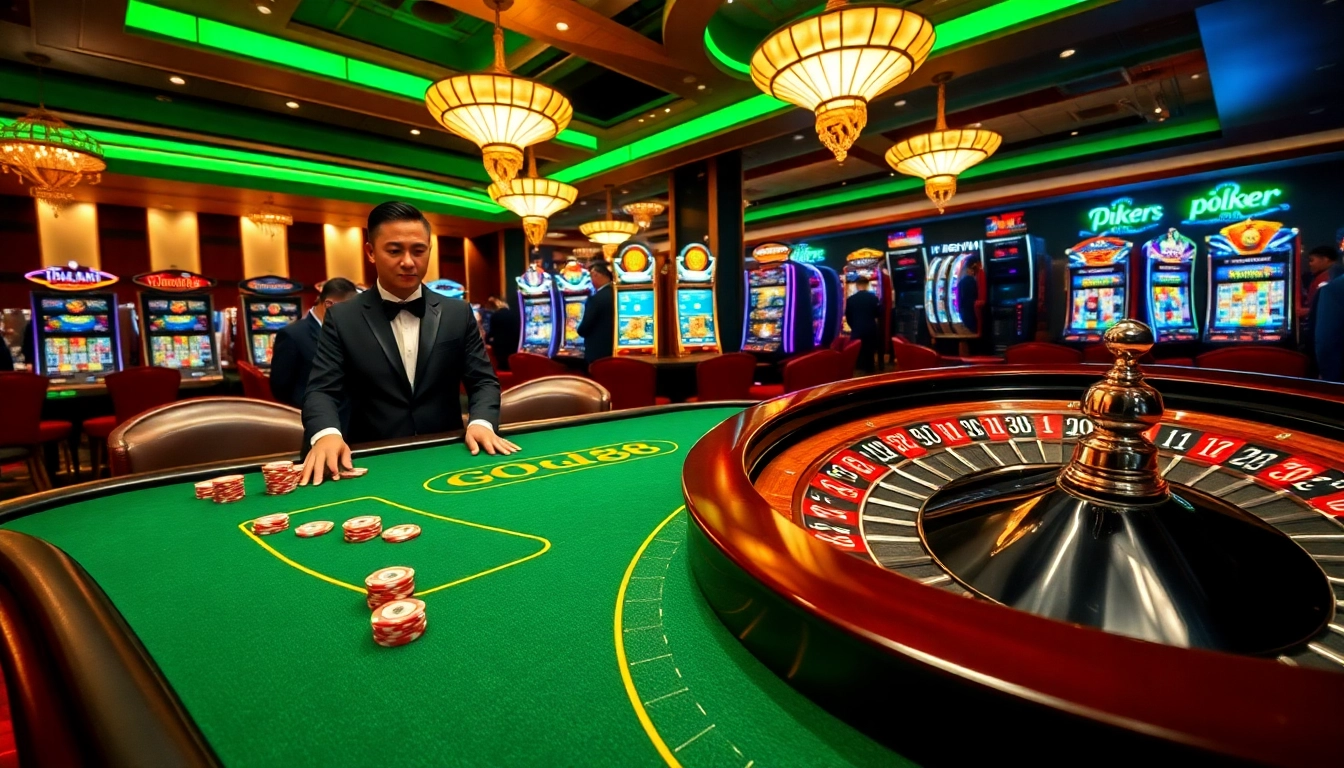Good88 casino scene featuring vibrant poker chips and a roulette wheel