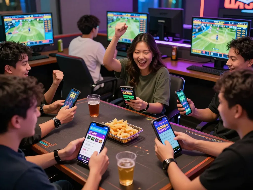 Engaged players on SC88 platform celebrating wins amidst vibrant gaming environment.