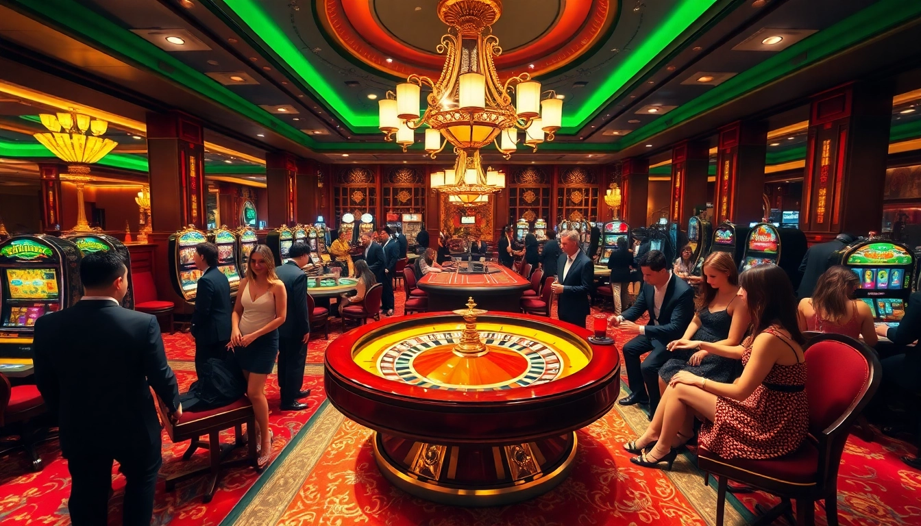 Players enjoying a thrilling casino experience at 789win, featuring roulette and slot machines.