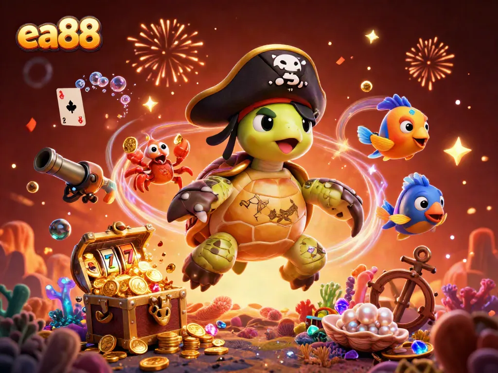 Play exciting games at ea88 with captivating treasure scene showcasing animated sea creatures and casino elements.