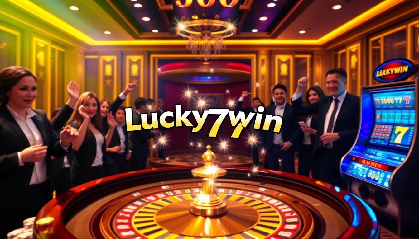 Experience the excitement of gambling at Luckywin 777 with vibrant casino imagery showcasing roulette and winning symbols.