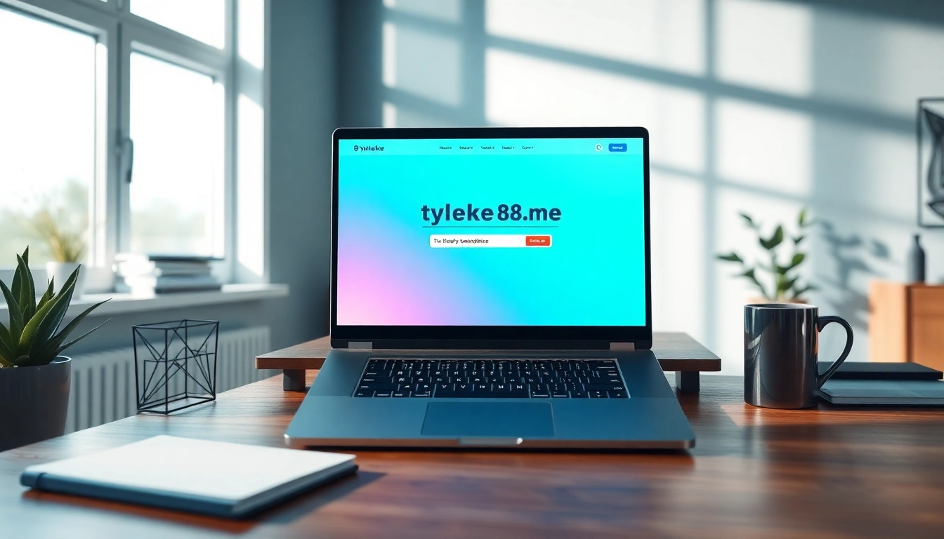 Modern home office scene showcasing tylelekeo88.me on a laptop with calming decor.