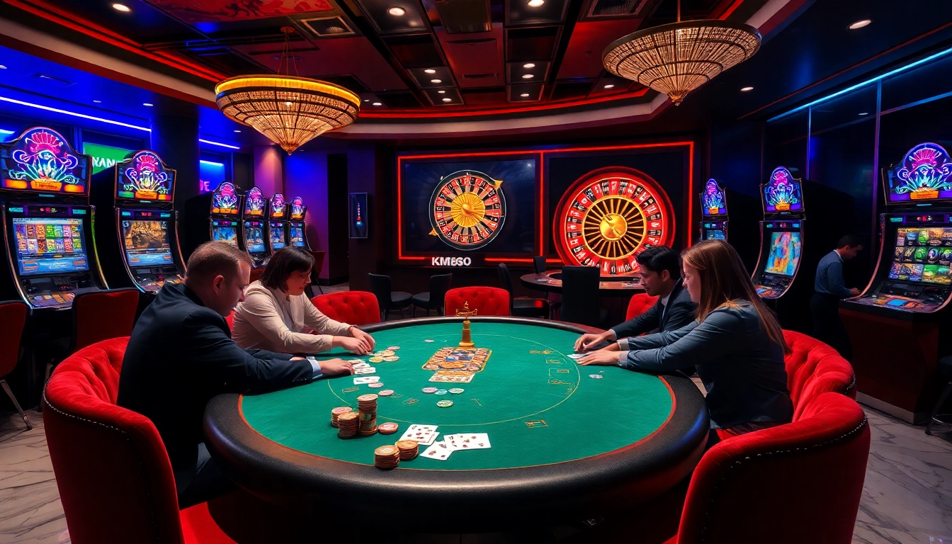 Players at a km88 poker table enjoy an immersive casino experience filled with excitement.
