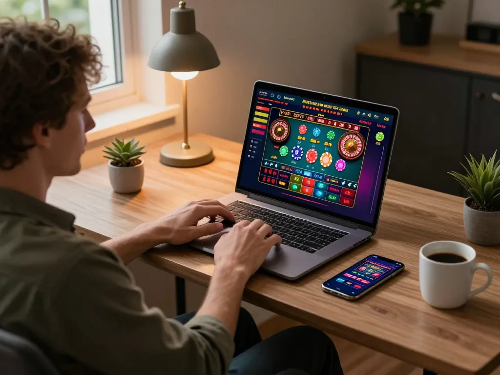 Engaging online casino gameplay with FC88 interface on a laptop, highlighting strategic betting options and vibrant atmosphere.
