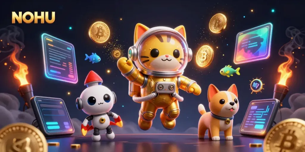 Experience the thrill of NOHU with vibrant casino elements and characters in space.