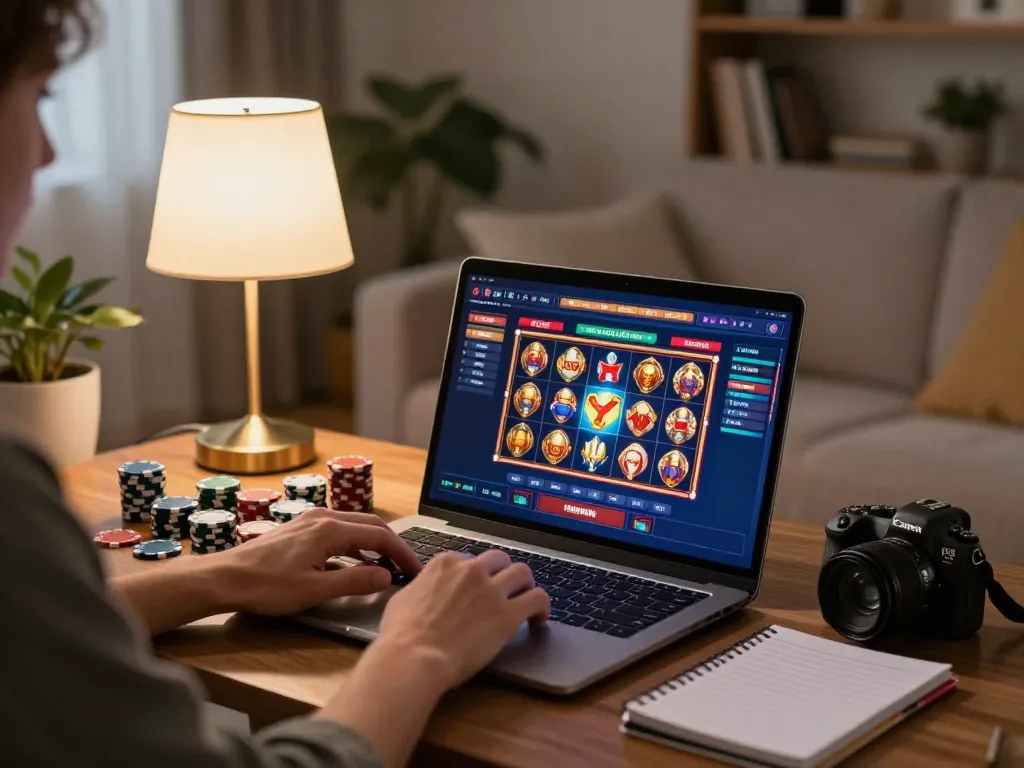 Engaging scene of a player enjoying TG88 online casino games at home with vibrant graphics.