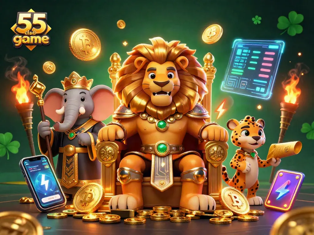 Experience thrilling action in the 55 club game with royal characters and vibrant casino elements.