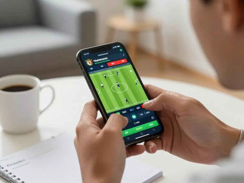 Kết quả bóng đá on smartphone showing live updates during an exciting sports betting session.
