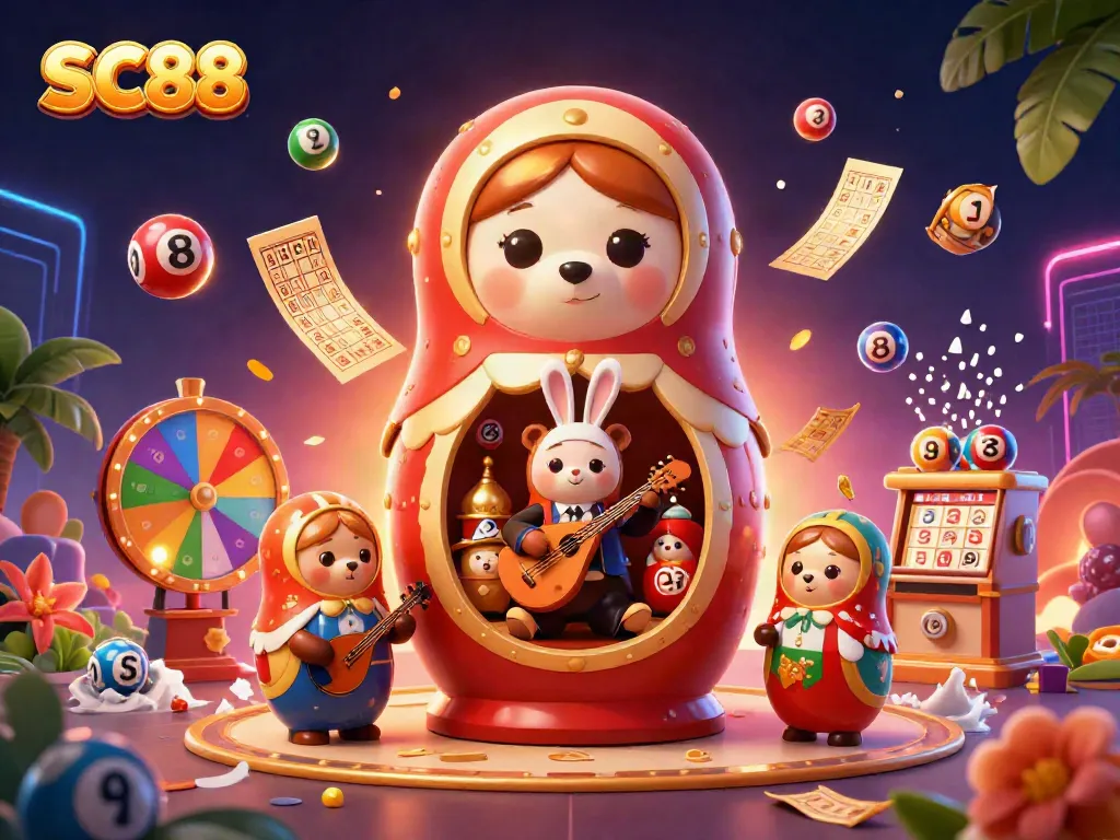 Experience thrilling SC88 gameplay with a vibrant 3D scene featuring playful bears and dynamic casino elements.