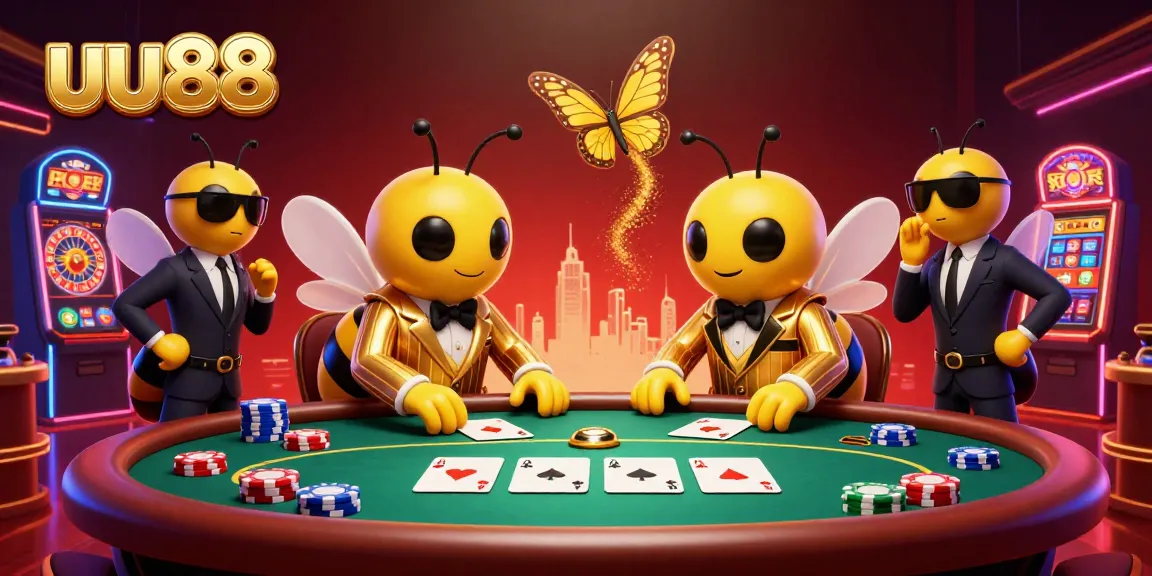 Experience the excitement of uu88's vibrant casino world featuring animated characters, poker games, and colorful casino elements.