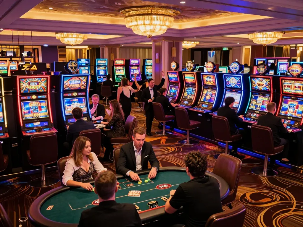 Players enjoying vibrant slot machines and poker at 789clubgo casino, capturing the excitement of gaming