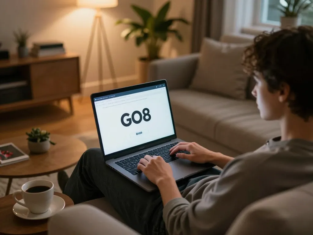 Engaging in online gaming with GO8 đăng nhập on laptop in a cozy living room