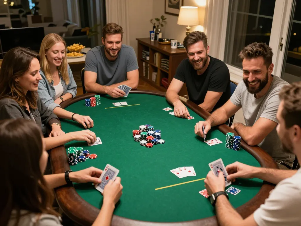 Engaged players enjoying a home poker game, highlighting social aspects of sumclub gaming experience