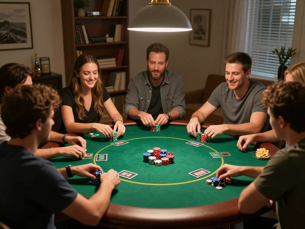 Friends enjoying a poker game night while using https://x88.design/ for online strategies and tips.