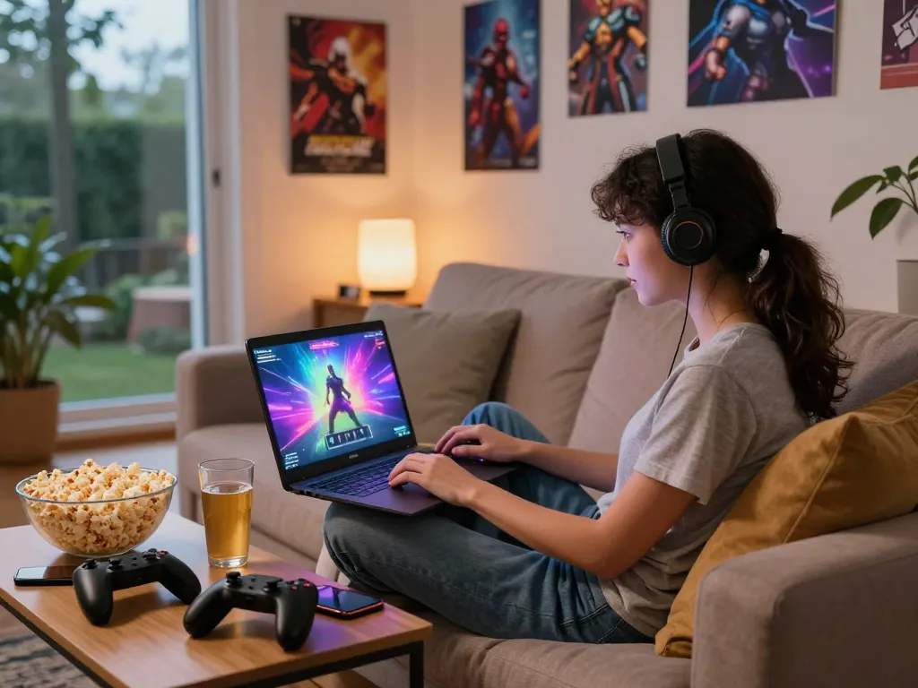 Immerse yourself in exciting porn games in a cozy living room setting, featuring vibrant graphics and comfortable ambiance.