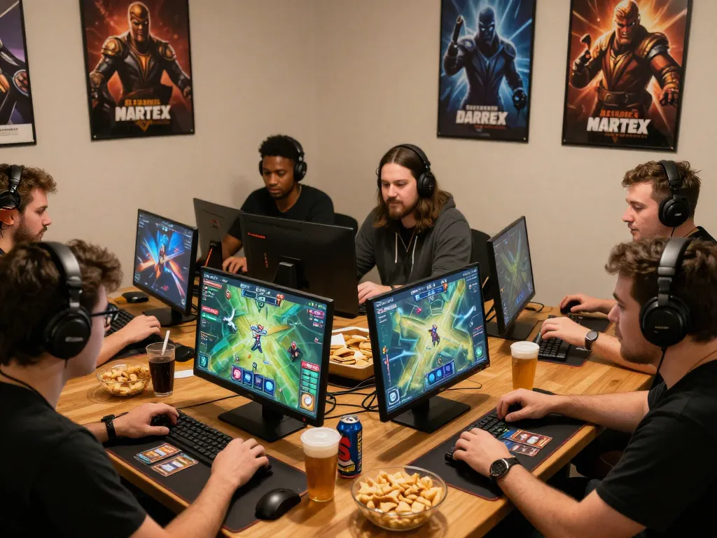 Players enjoying the online card game bomwin in a vibrant gaming environment, showcasing excitement and community.