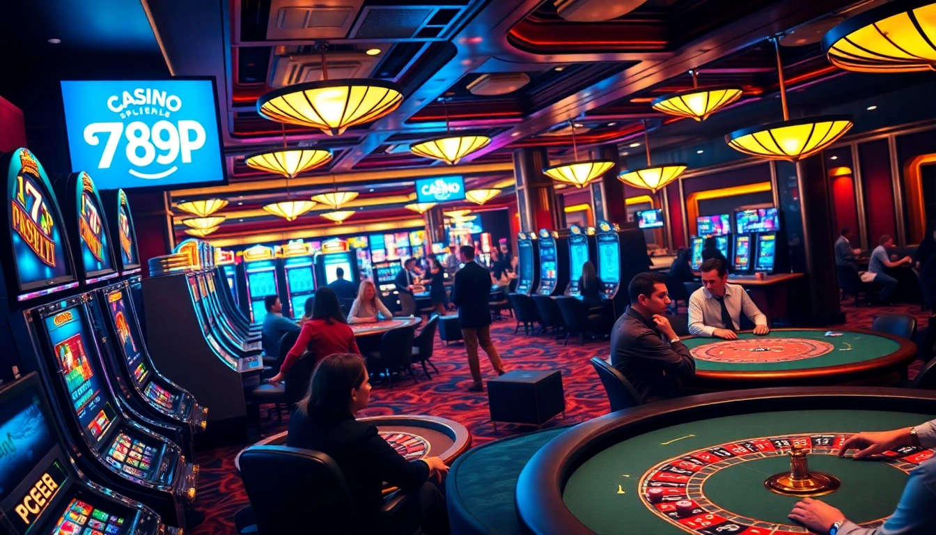 Exciting gameplay at casino 789p featuring vibrant slot machines and a roulette wheel.