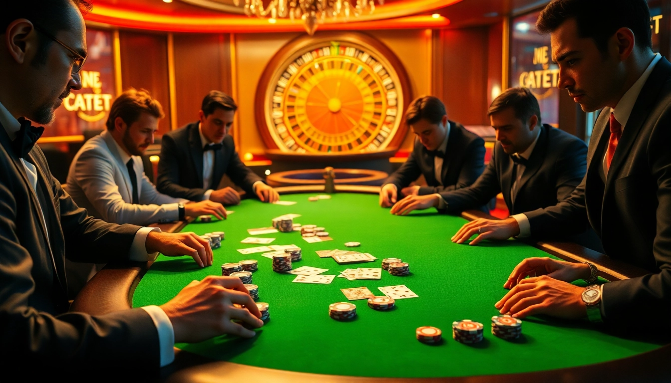 Experience thrilling gameplay at e2bet .com with a high-stakes poker table, dazzling chips, and a roulette wheel.