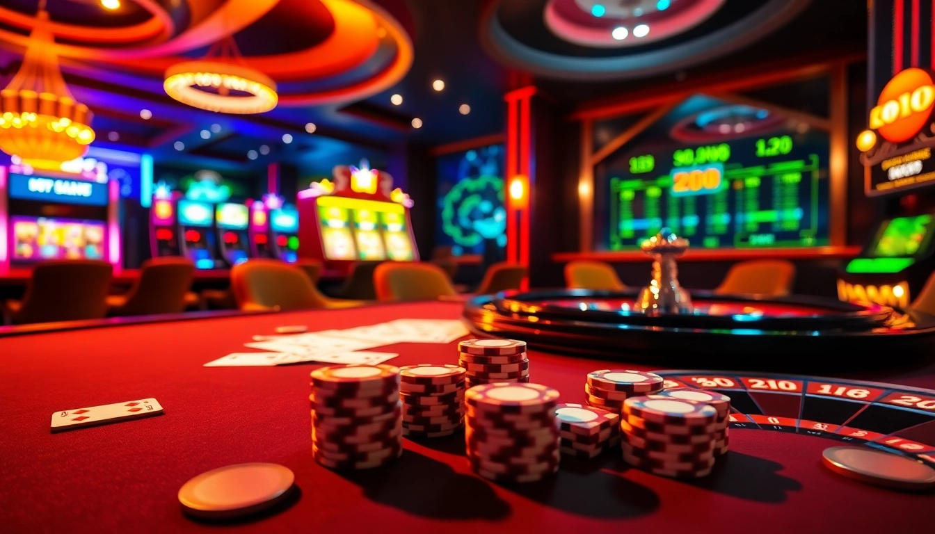 Exciting high-stakes gaming scene at https://xx88.moe/ featuring casino tables and vibrant gambling action.