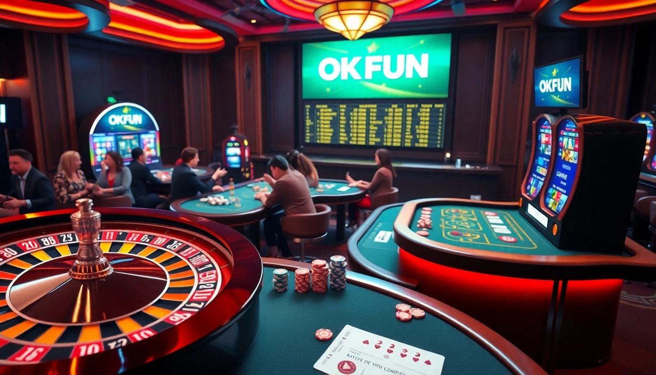 Experience thrilling gameplay at OKFUN casino with vibrant slot machines and engaging players.