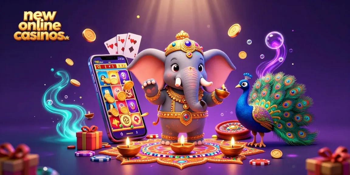 Engage with new online casinos uk through a vibrant 3D casino scene featuring slots and colorful characters.