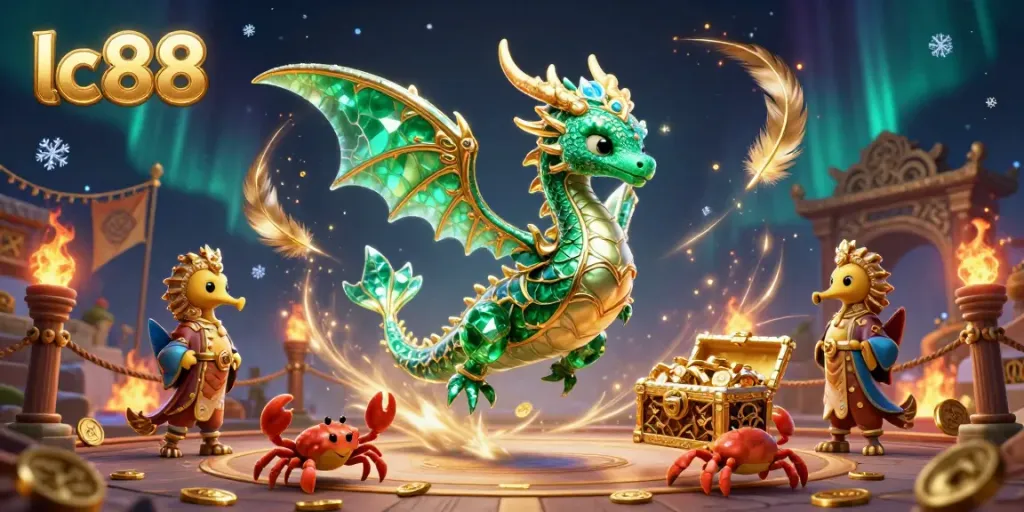 Engage with the enchanting lc88 online casino experience featuring a sea dragon and treasure in a vibrant 3D illustration.