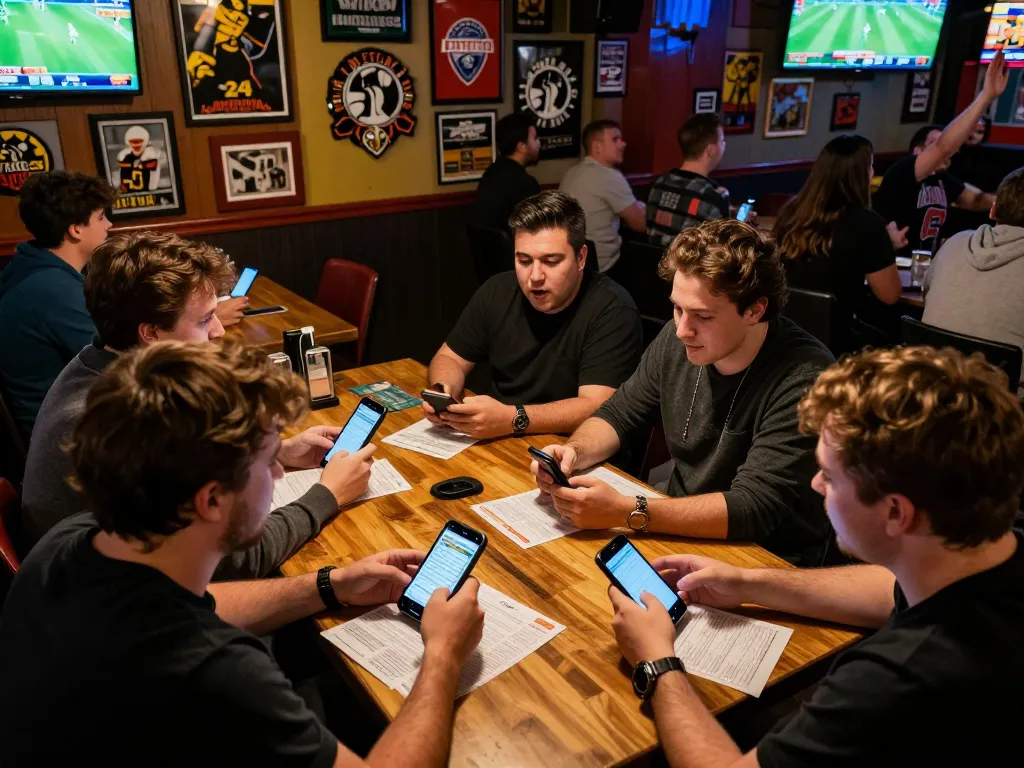Engaged sports fans using nowgoal for live betting on their phones during a game