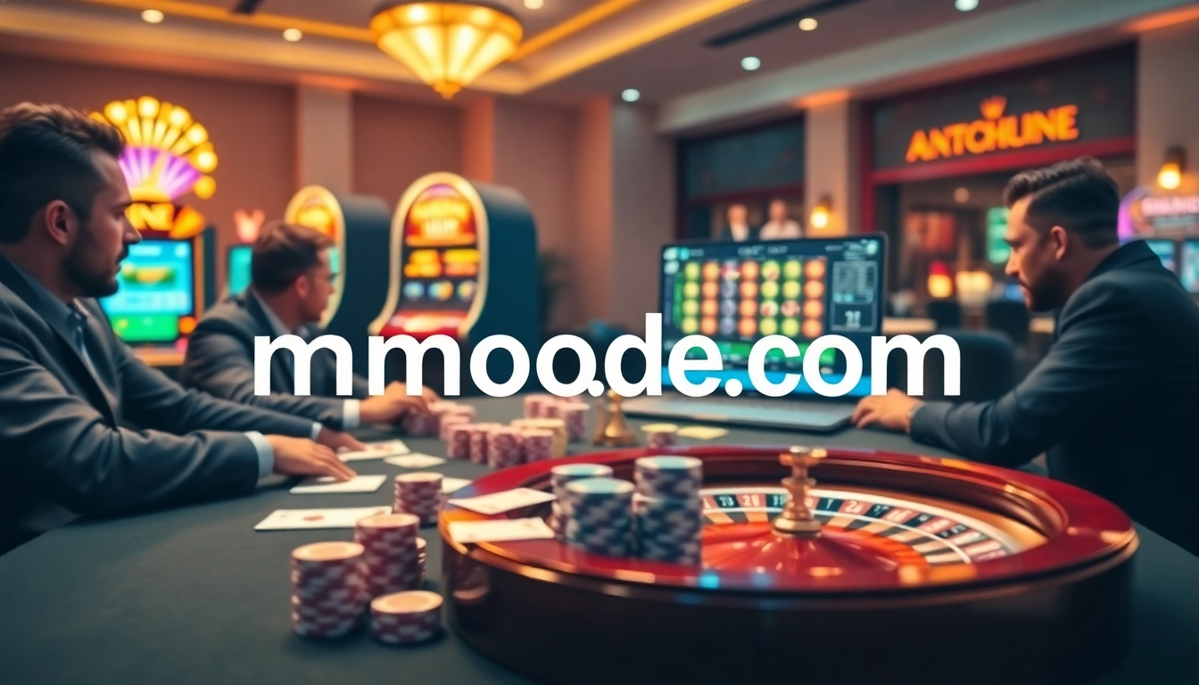 Players engaging in a thrilling poker game at mmoo.de.com, showcasing luxurious casino elements.
