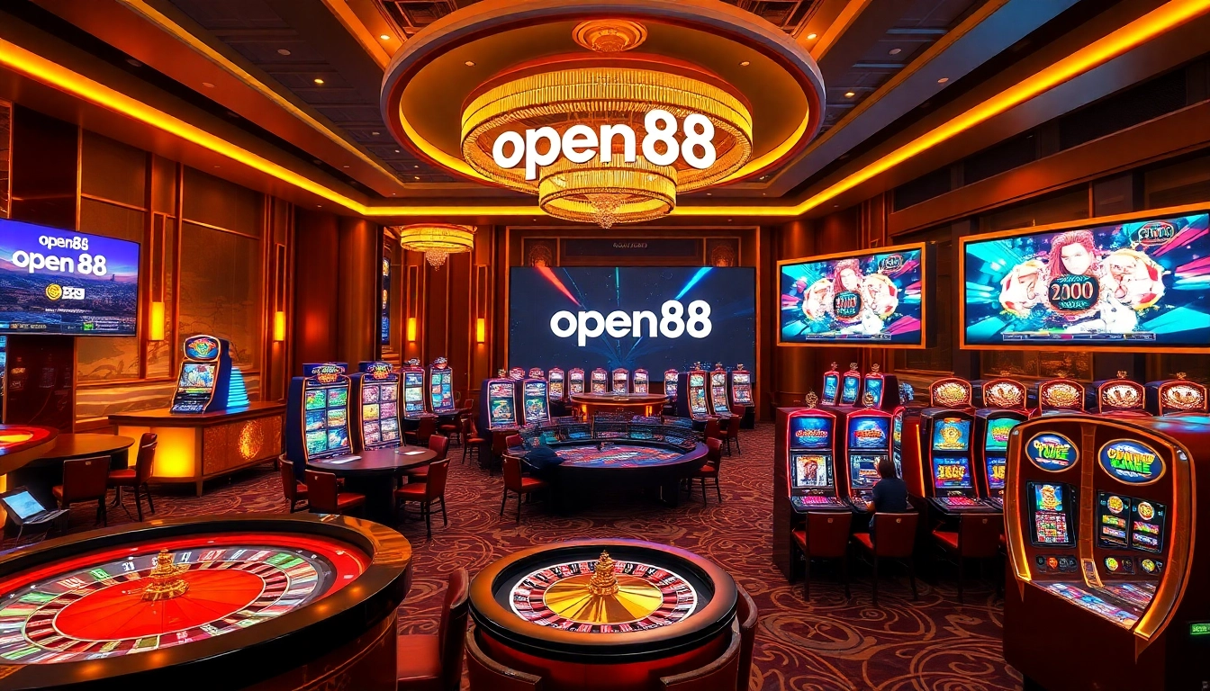 Experience the thrill of betting at open88's modern casino setup with vibrant games and lively players.