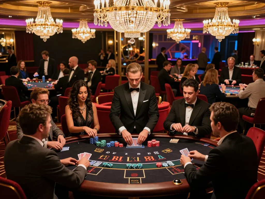 Players enjoying an engaging blackjack game at LV88 casino, showcasing vibrant atmosphere and excited interactions.