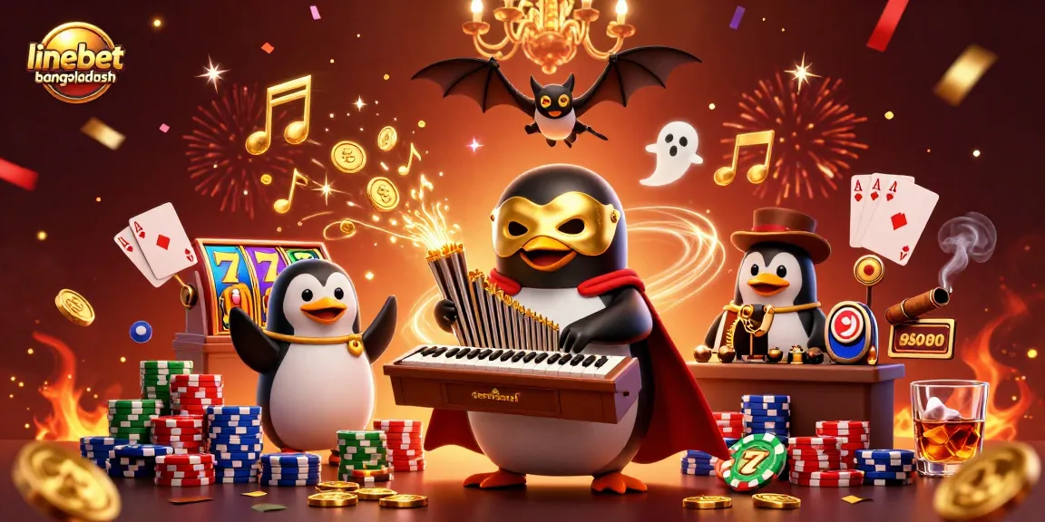 Watch the 3D illustration of linebetbangladesh featuring a penguin playing an organ shooting coins.