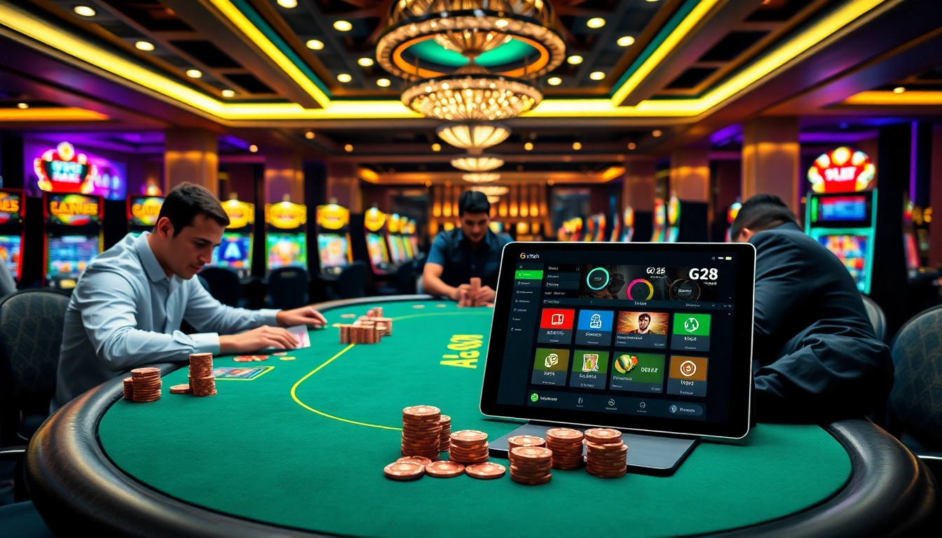 Engage in thrilling poker action at https://g28.tech/ surrounded by luxury casino elements.