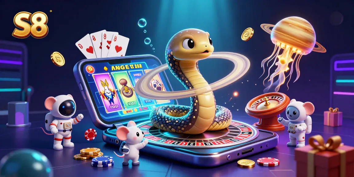 Experience the thrill of S8 gaming with cosmic characters betting in a vibrant virtual casino scene.