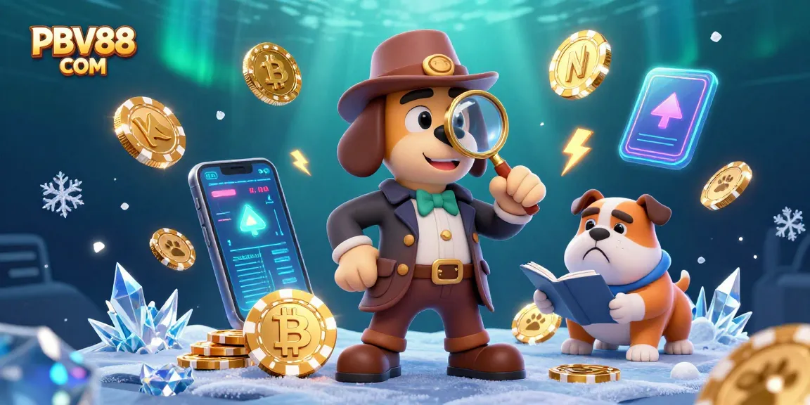 Experience thrilling clues with PBV88 COM as a detective analyzes a poker chip amidst vibrant casino elements.