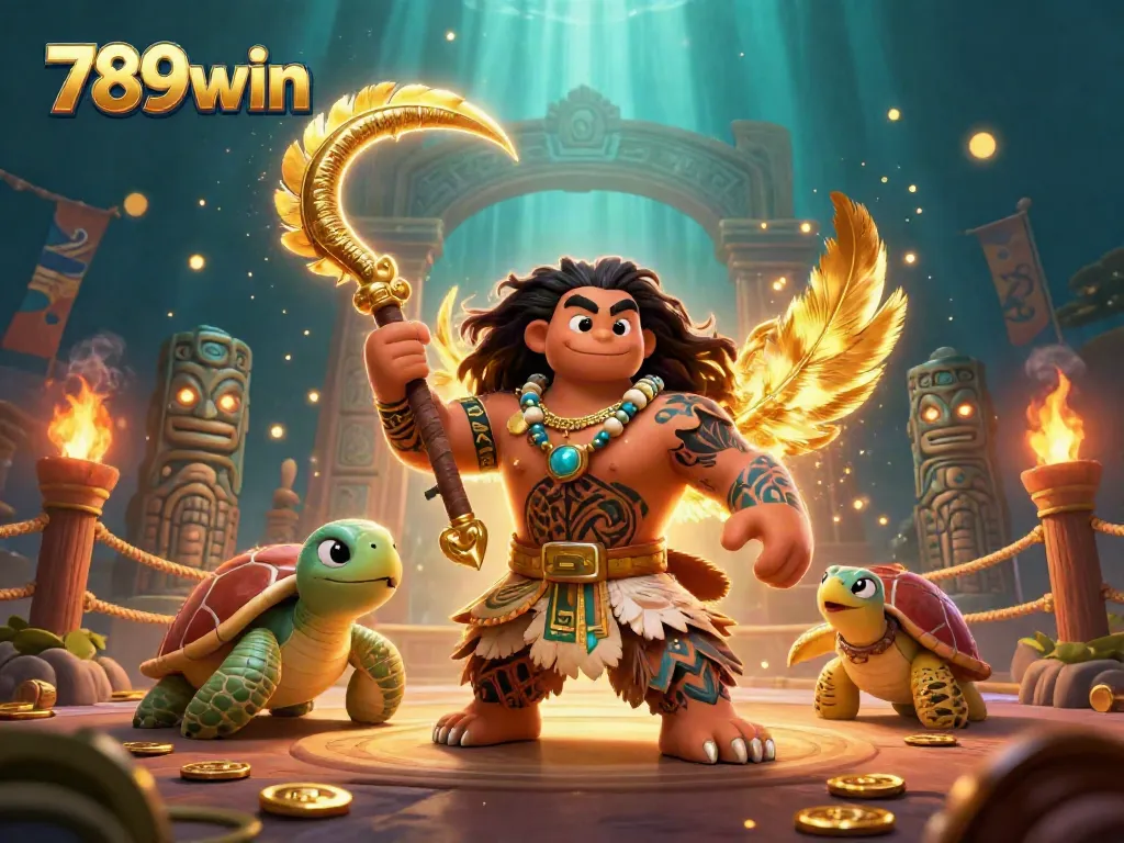 Experience thrilling wins with 789win in this vibrant 3D casino illustration featuring mythical elements.