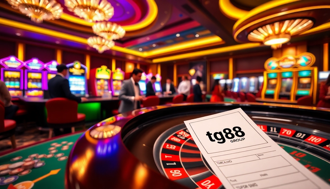 Engaging gambling scene showcasing the tg88 group with players at a roulette table.