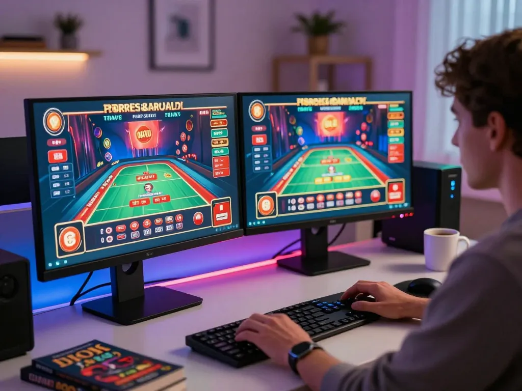 Engaged player in a vibrant online casino game at home, showcasing 789WIN gameplay environment