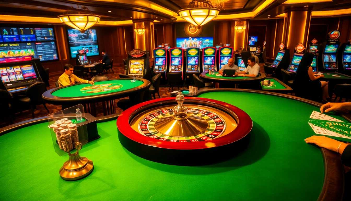 79KING players strategize at an upscale poker table, with vibrant casino elements enhancing the excitement.
