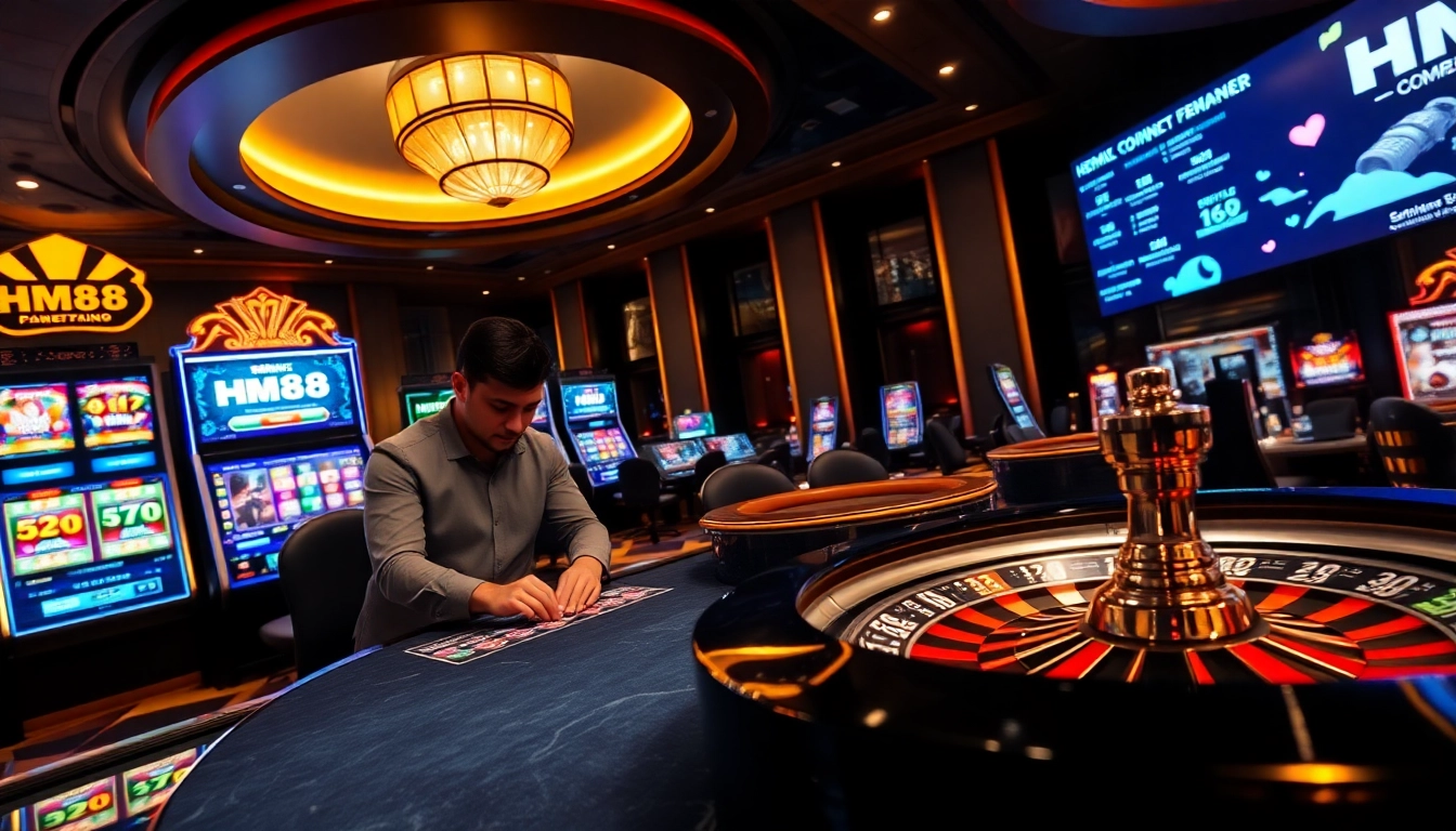 Professional gambler placing bets on HM88 high-limit poker table with real-time odds and casino chips