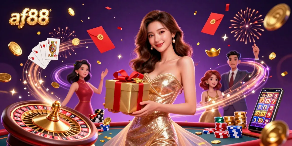 Experience exciting moments at af88 with cascading coins, a welcoming character, and a festive casino atmosphere.